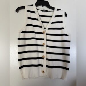 Striped Black and White Button-Up Vest